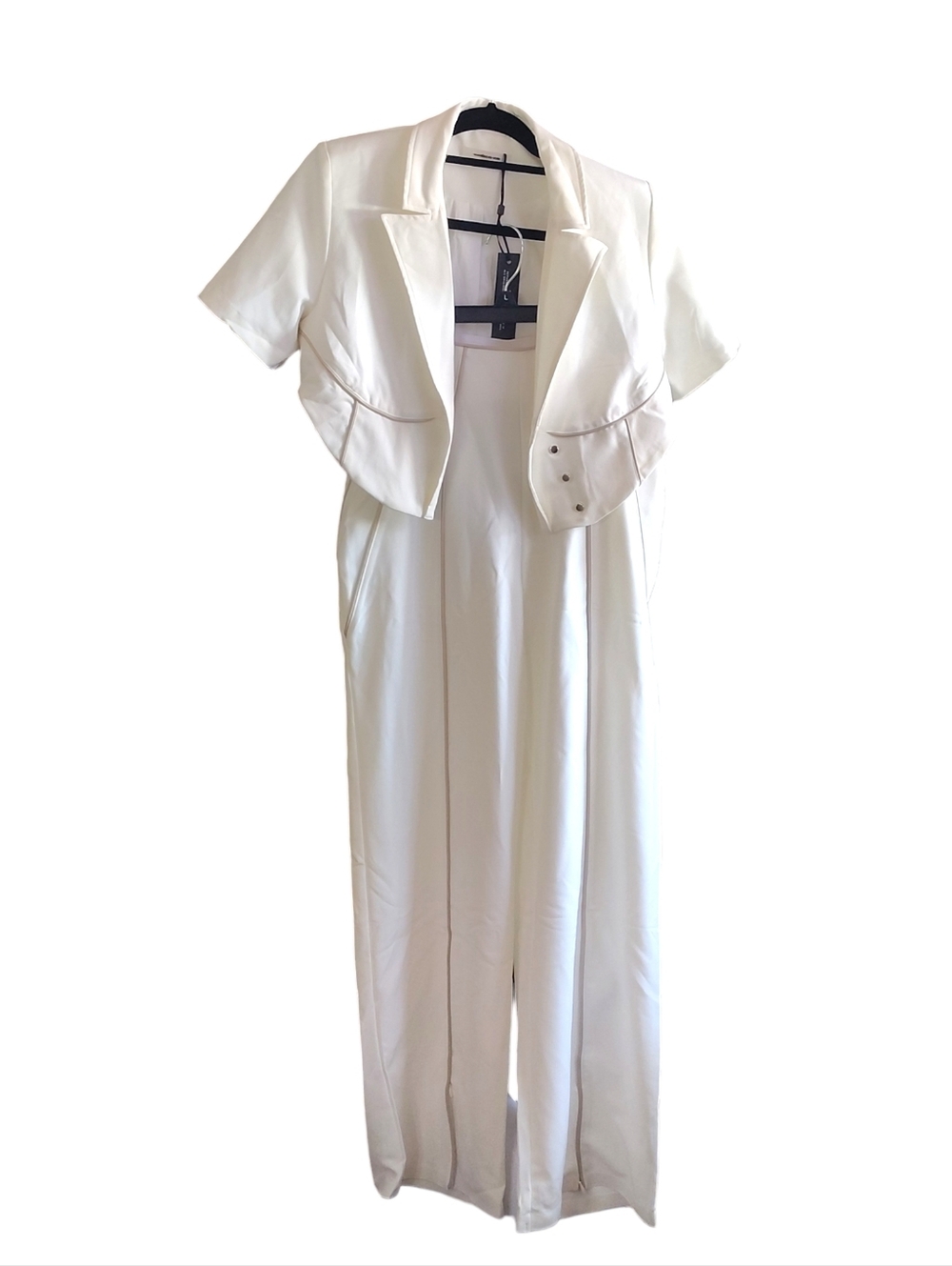 Maniere De Voir Cream Cropped Edgy Pant Suit Size 6 US 10 UK Women's NWT   52
